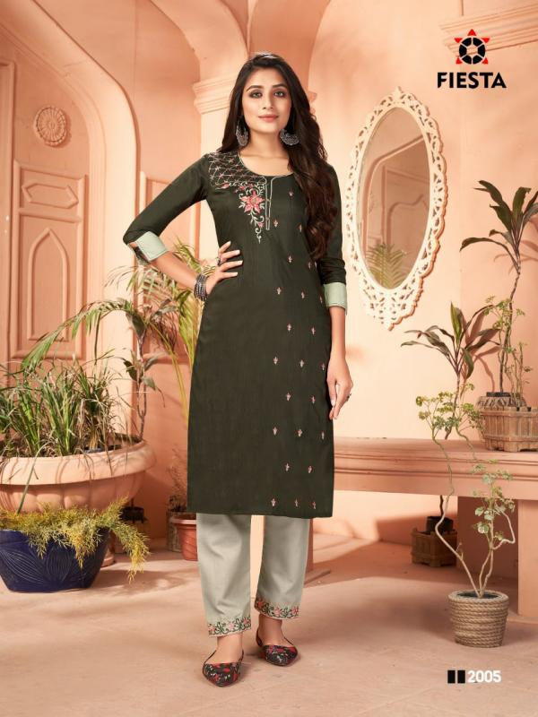 Fiesta Rangrani Designer Silk Embroidery Kurti With Bottom 